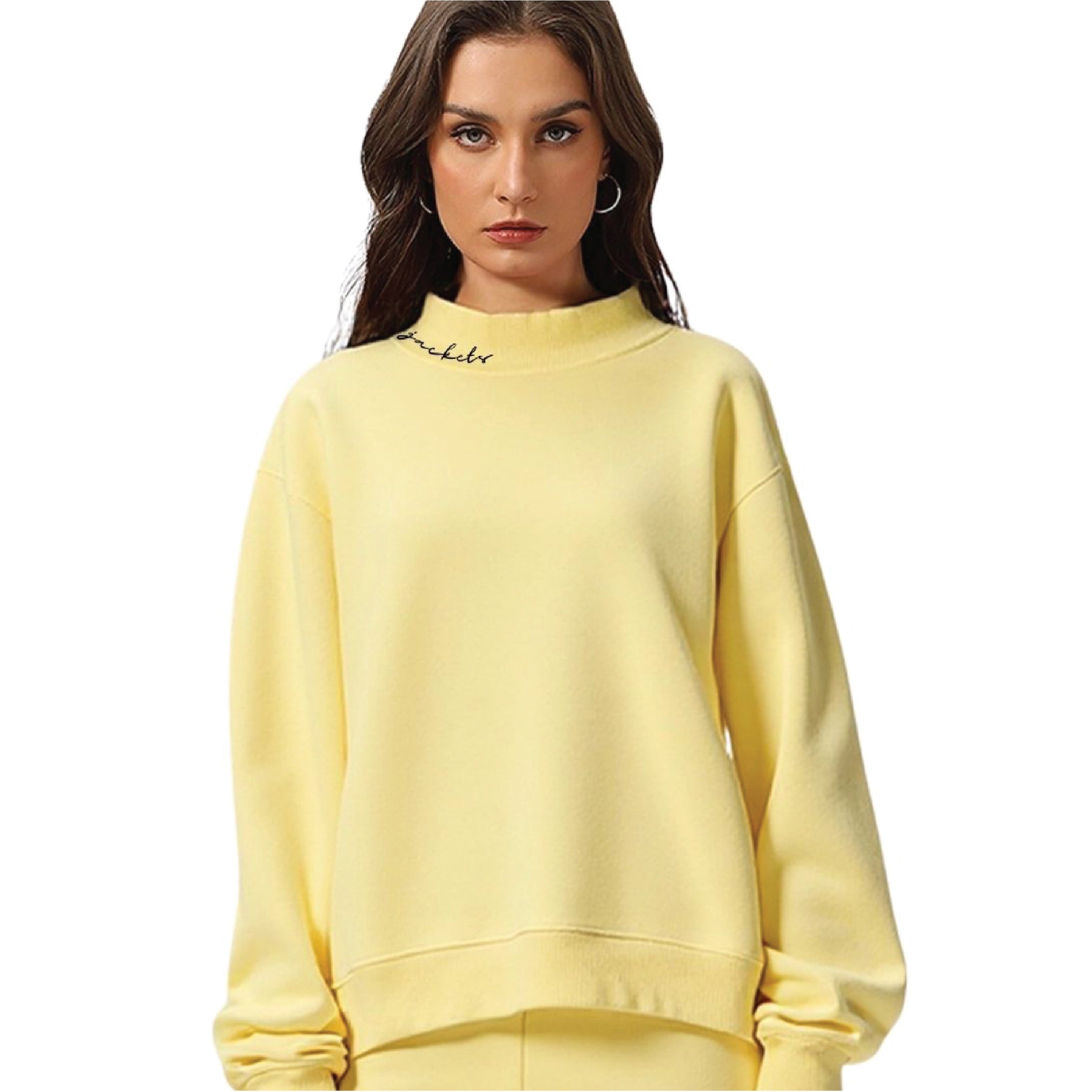Yellow Embroidered Mock Neck
